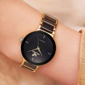Women's Watch Fashion Versatile Room Gold Steel Band Quartz Watch